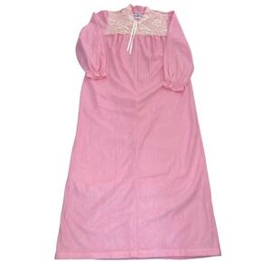 Vintage Night Gown Lace Trimmed Robe Women's Medium Pink Zip Cottagecore USA